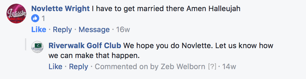 I have to get married there Facebook comment for golf course weddings